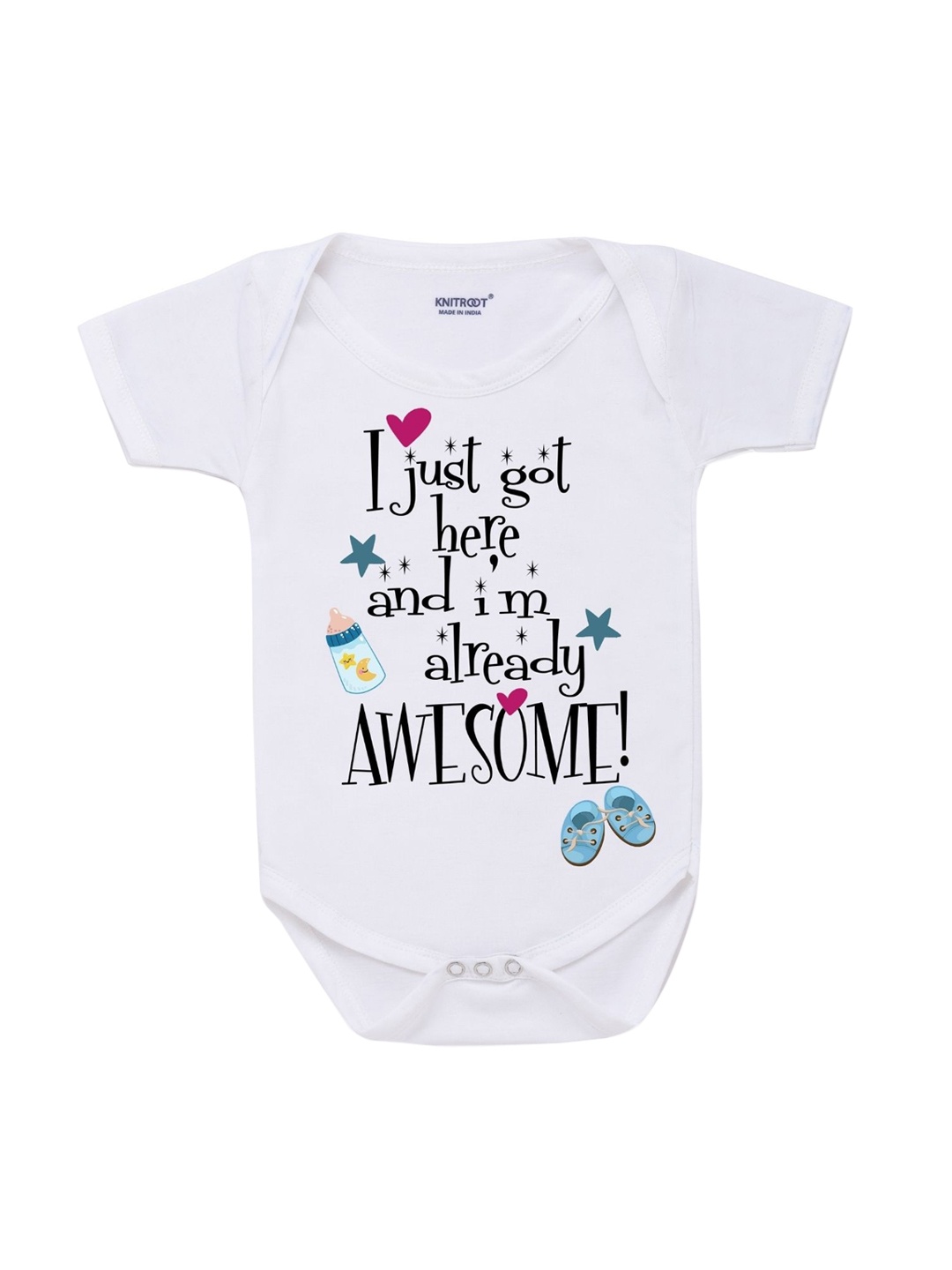 

KNITROOT Kids White Graphic Printed Pure Cotton Bodysuits