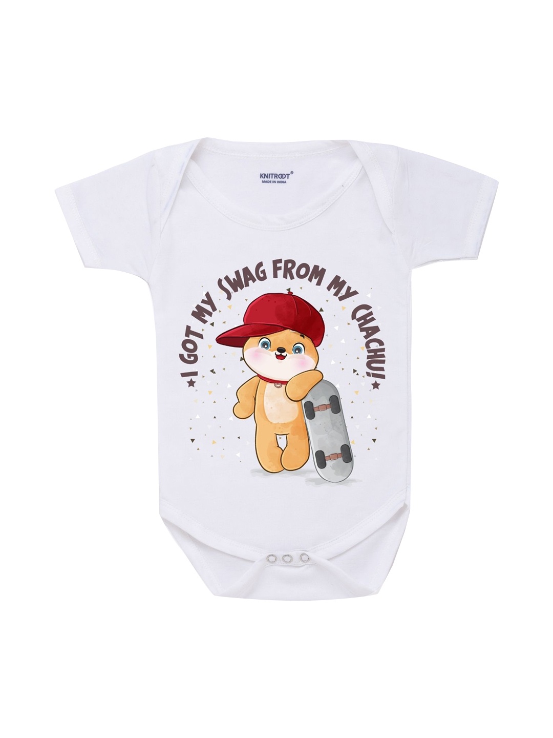 

KNITROOT Infant Kids White Printed Cotton Bodysuit