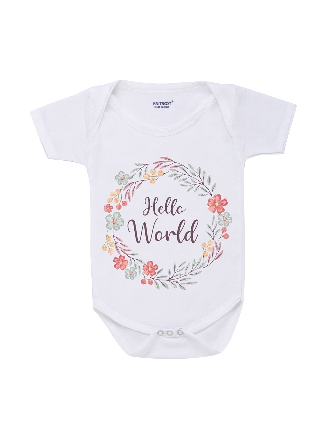 

KNITROOT Infants White Printed Cotton Bodysuit