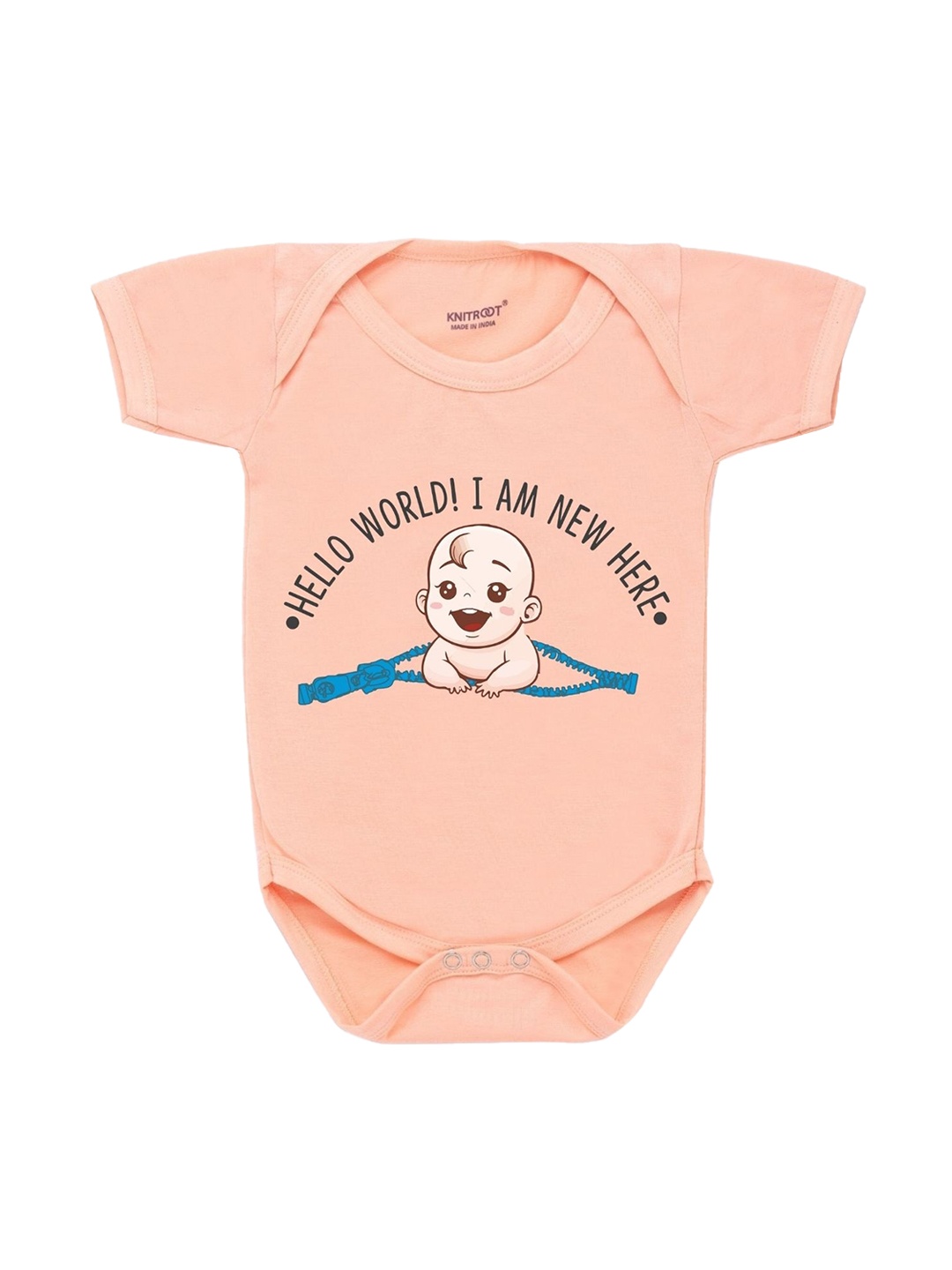 

KNITROOT Infant Kids Peach-Coloured Graphic Printed Bodysuit