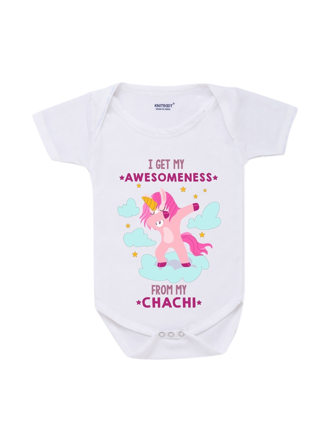 

KNITROOT Infant Kids White Printed Cotton Bodysuit