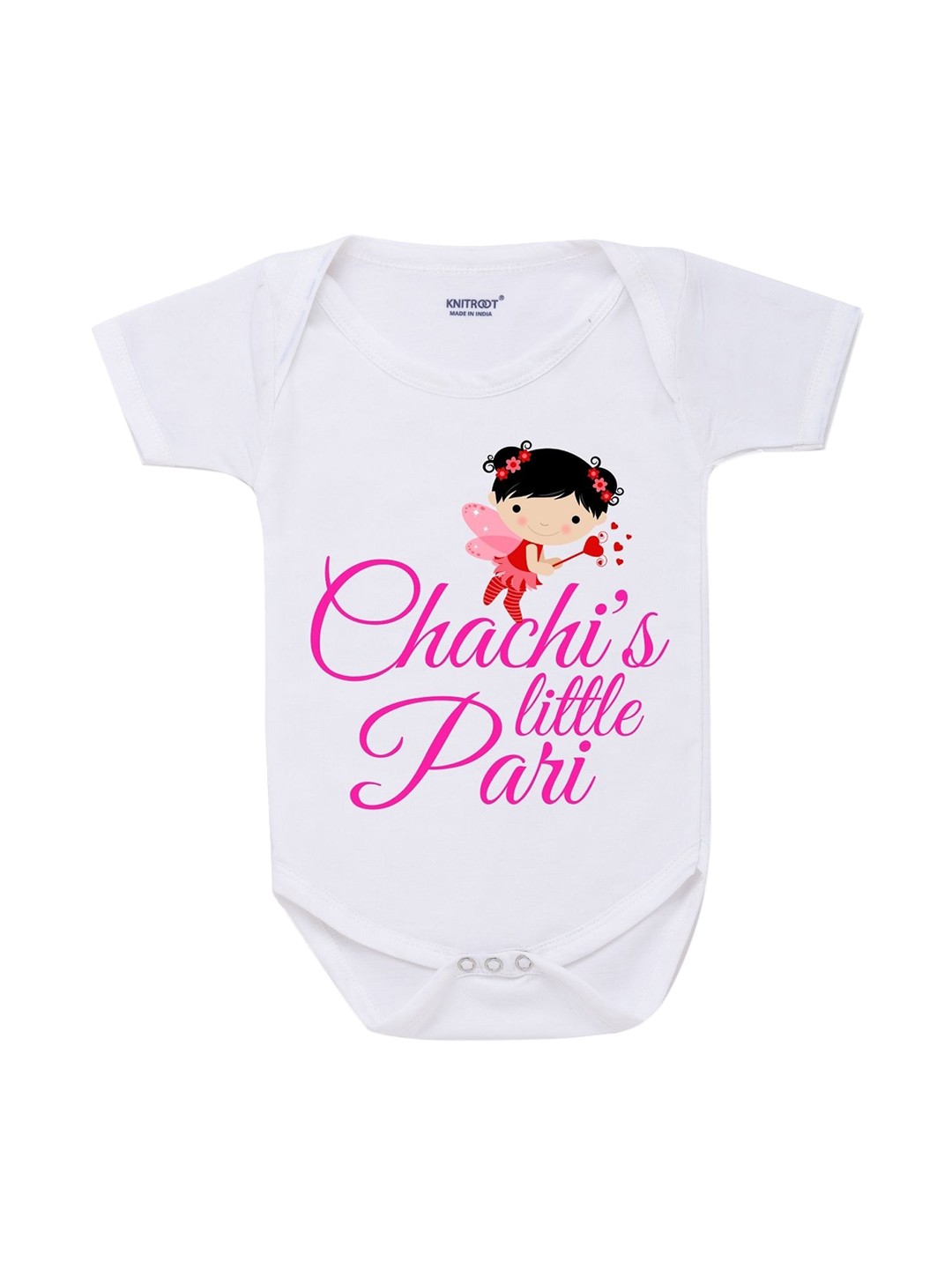 

KNITROOT Infant Kids White & Pink Graphic Printed Cotton Bodysuit