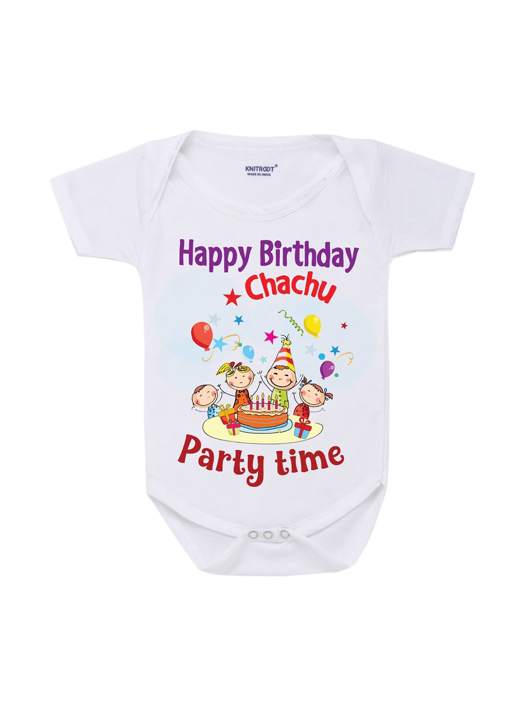 

KNITROOT Infant Kids White Printed Cotton Bodysuit