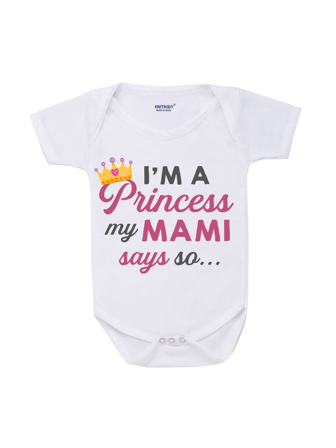 

KNITROOT Infant Kids White Printed Cotton Bodysuit