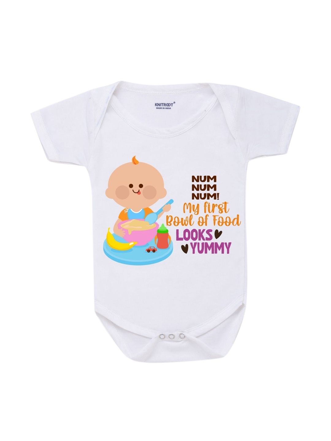 

KNITROOT Infant Kids White Graphic Printed Cotton Bodysuit