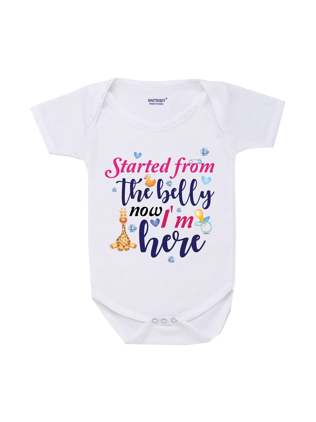 

KNITROOT Kids White Typography Printed Pure Cotton Bodysuits
