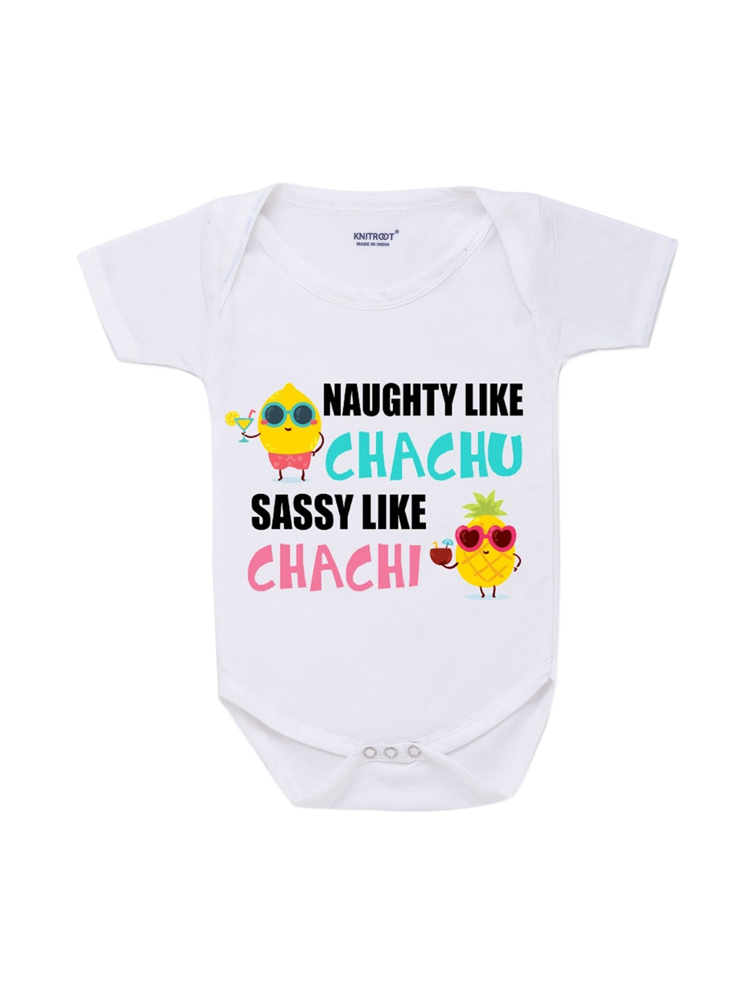 

KNITROOT Infant Kids White Typography Printed Cotton Bodysuit