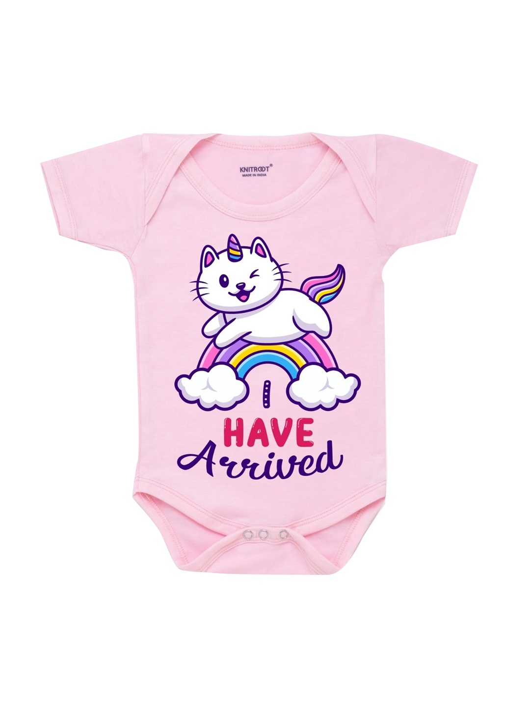 

KNITROOT Infant Kids Pink Graphic Printed Cotton Bodysuit