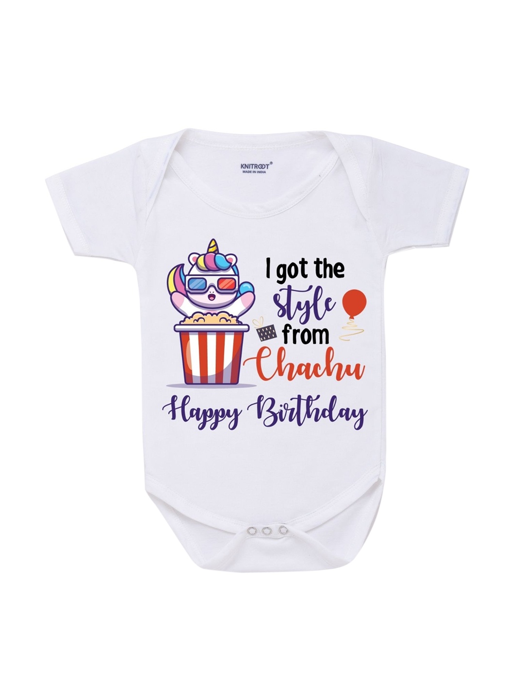 

KNITROOT Infant Kids White Printed Cotton Bodysuit