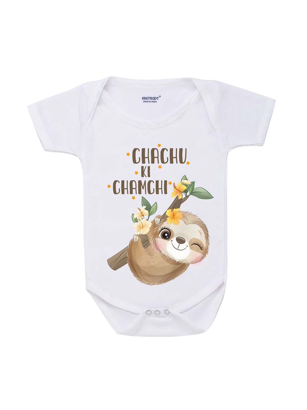 

KNITROOT Infants White Printed Cotton Bodysuit
