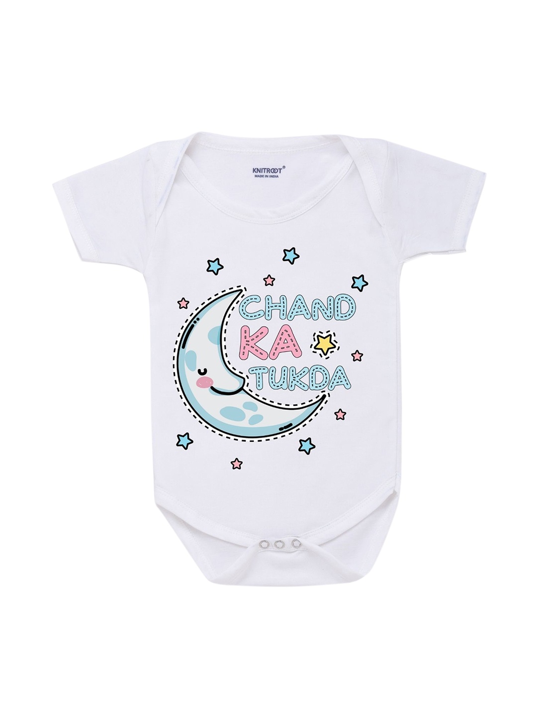 

KNITROOT Unisex Kids White & Blue Printed Pure Cotton Bodysuits