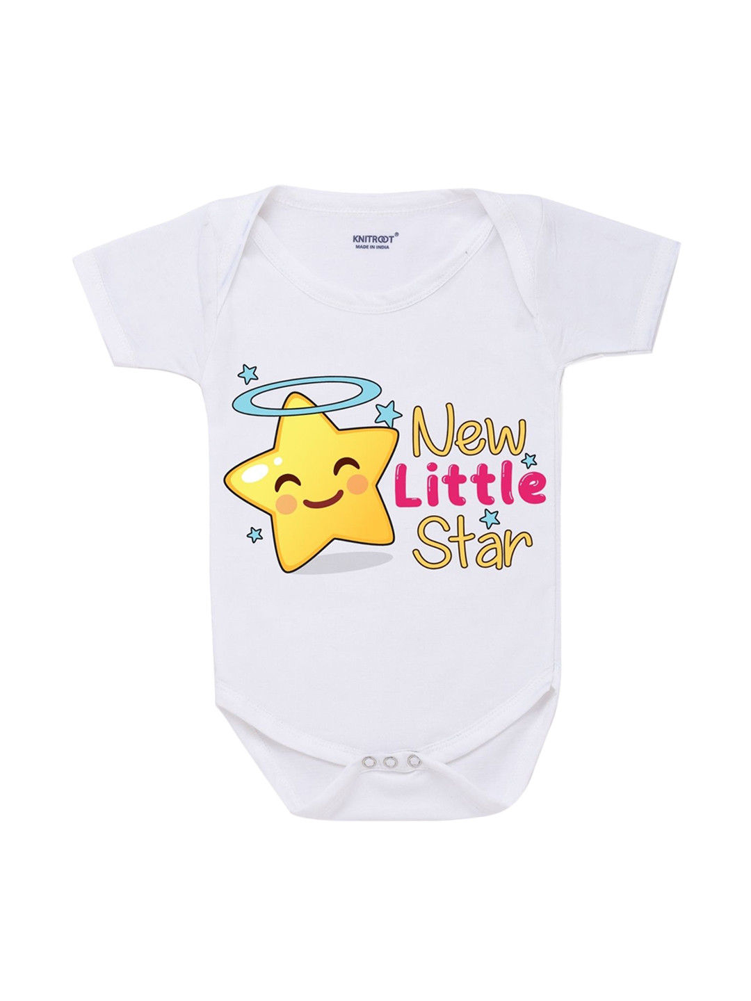 

KNITROOT Unisex Kids White & Yellow Printed Pure Cotton Bodysuits