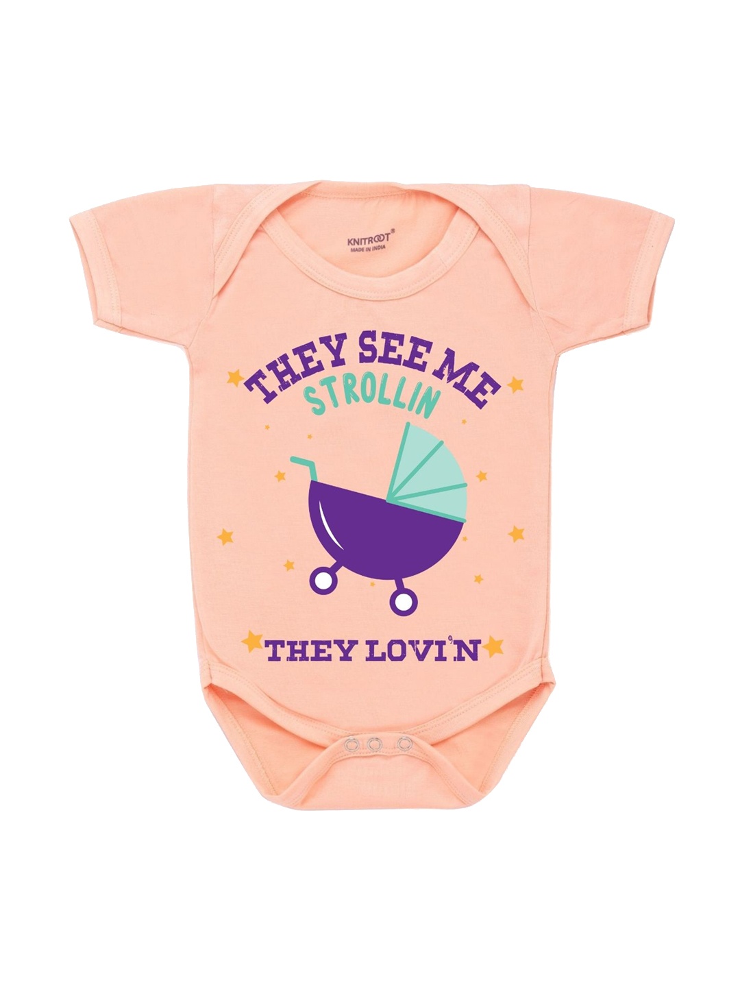 

KNITROOT Infant Peach-Coloured Printed Pure Cotton Bodysuit