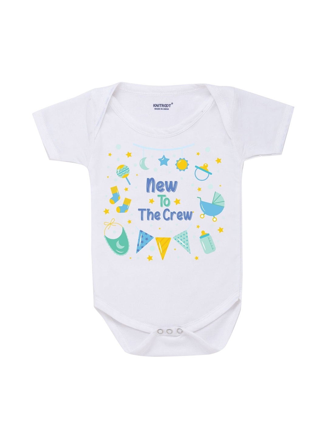 

KNITROOT Infant White & Blue Printed Cotton Bodysuit