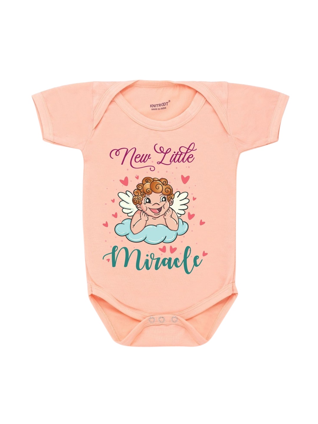 

KNITROOT Kids Peach-Coloured & Pink Miracle Printed Cotton Bodysuit