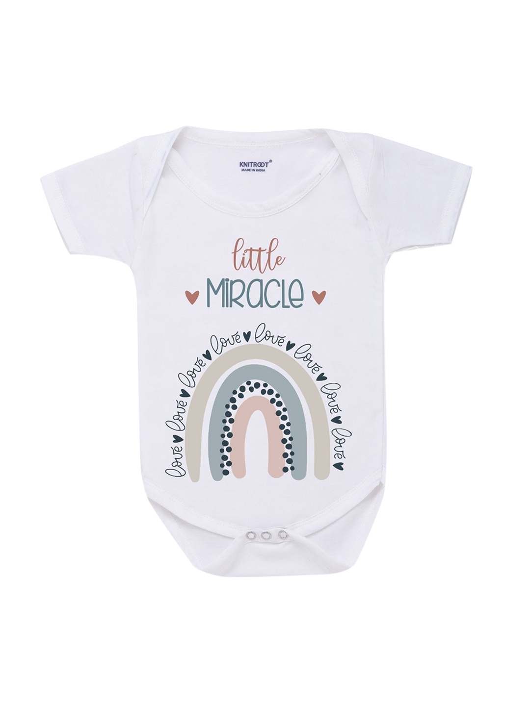 

KNITROOT Infant Kids White & Blue Printed Cotton Bodysuit