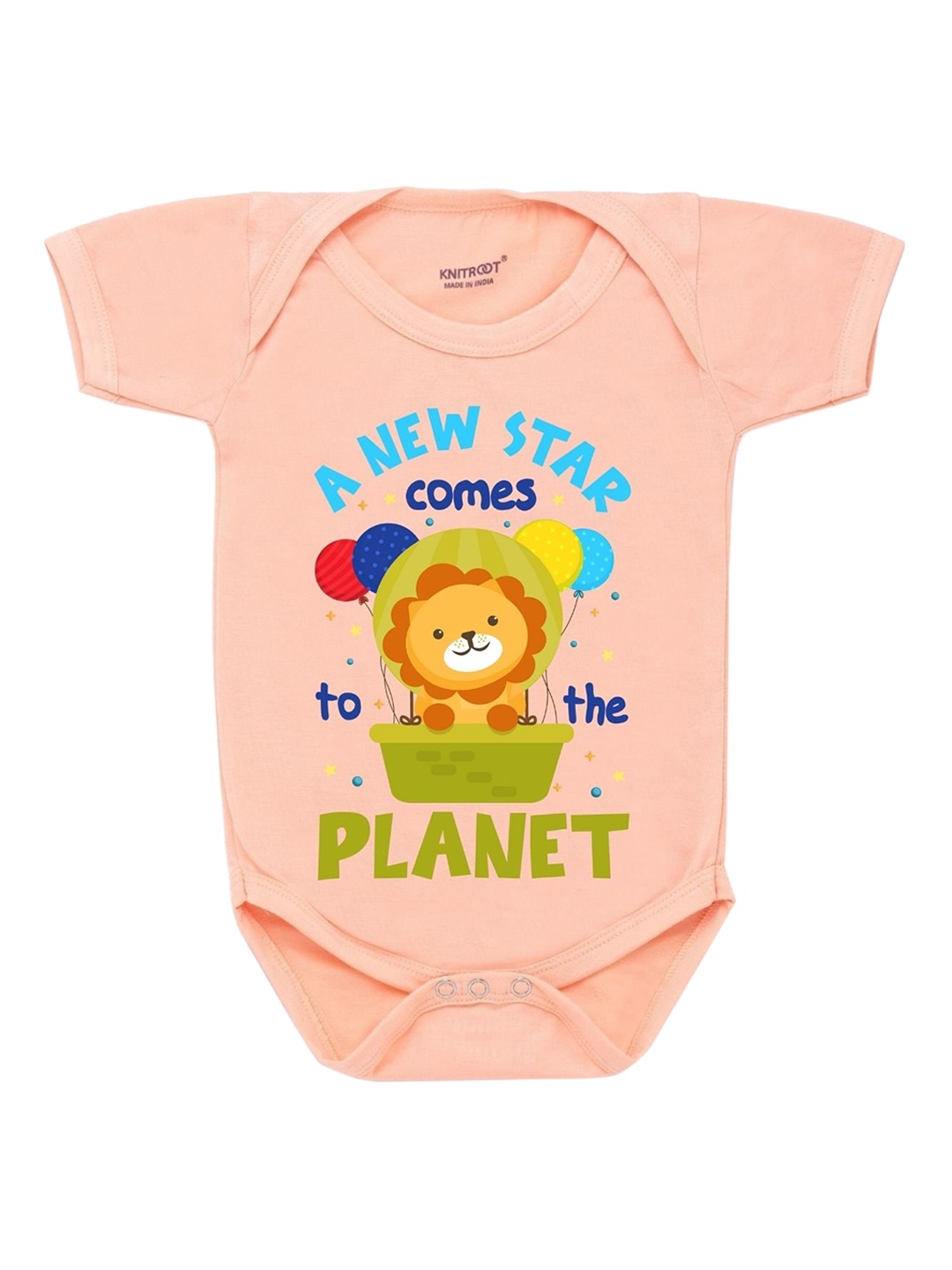 

KNITROOT Kids Peach-Coloured & Green Printed Cotton Bodysuit