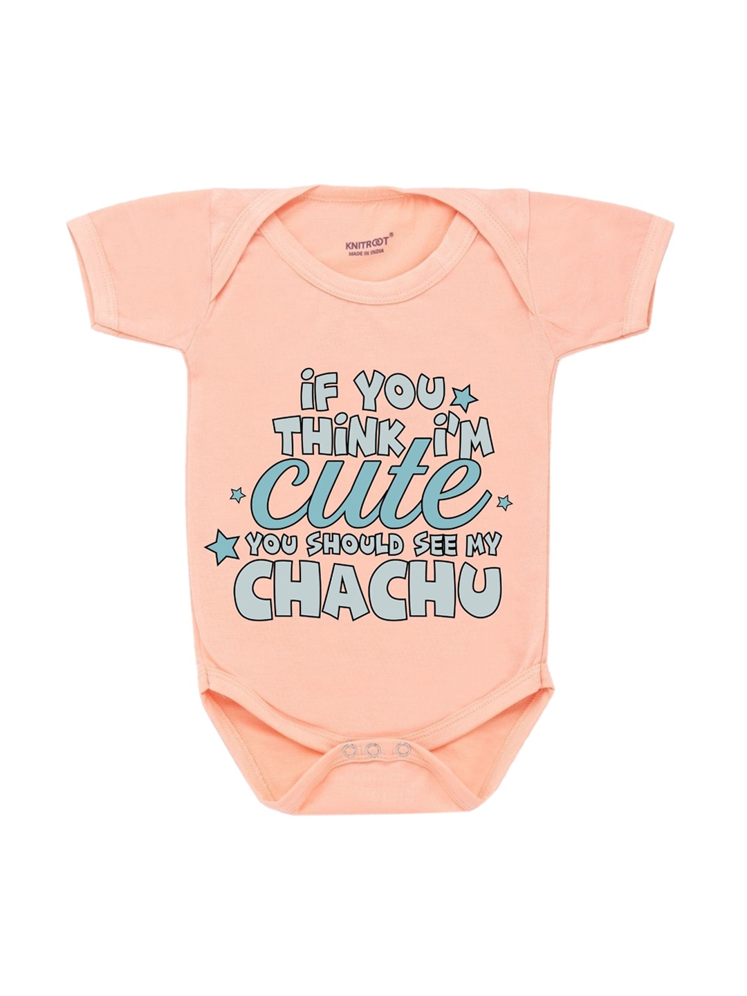 

KNITROOT Kids Peach Colored & Grey Printed Pure Cotton Bodysuits