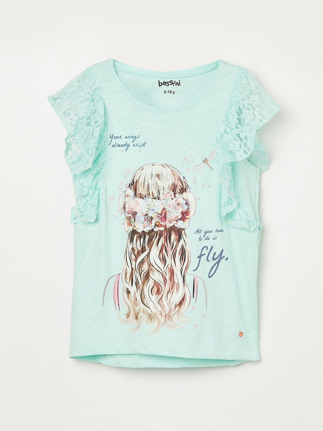 

Bossini Girls Green & Brown Printed Cotton Top