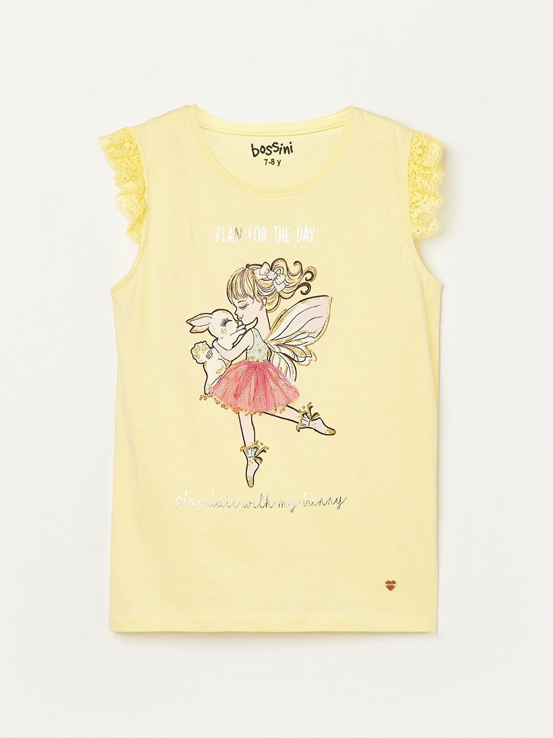 

Bossini Girls Yellow Graphic Printed Cotton Top