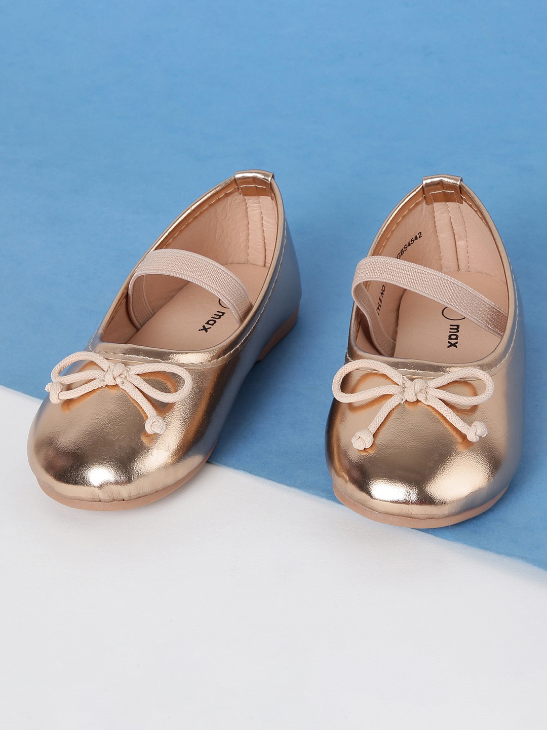 

max Girls Bronze-Toned Embellished Ballerinas with Bows Flats