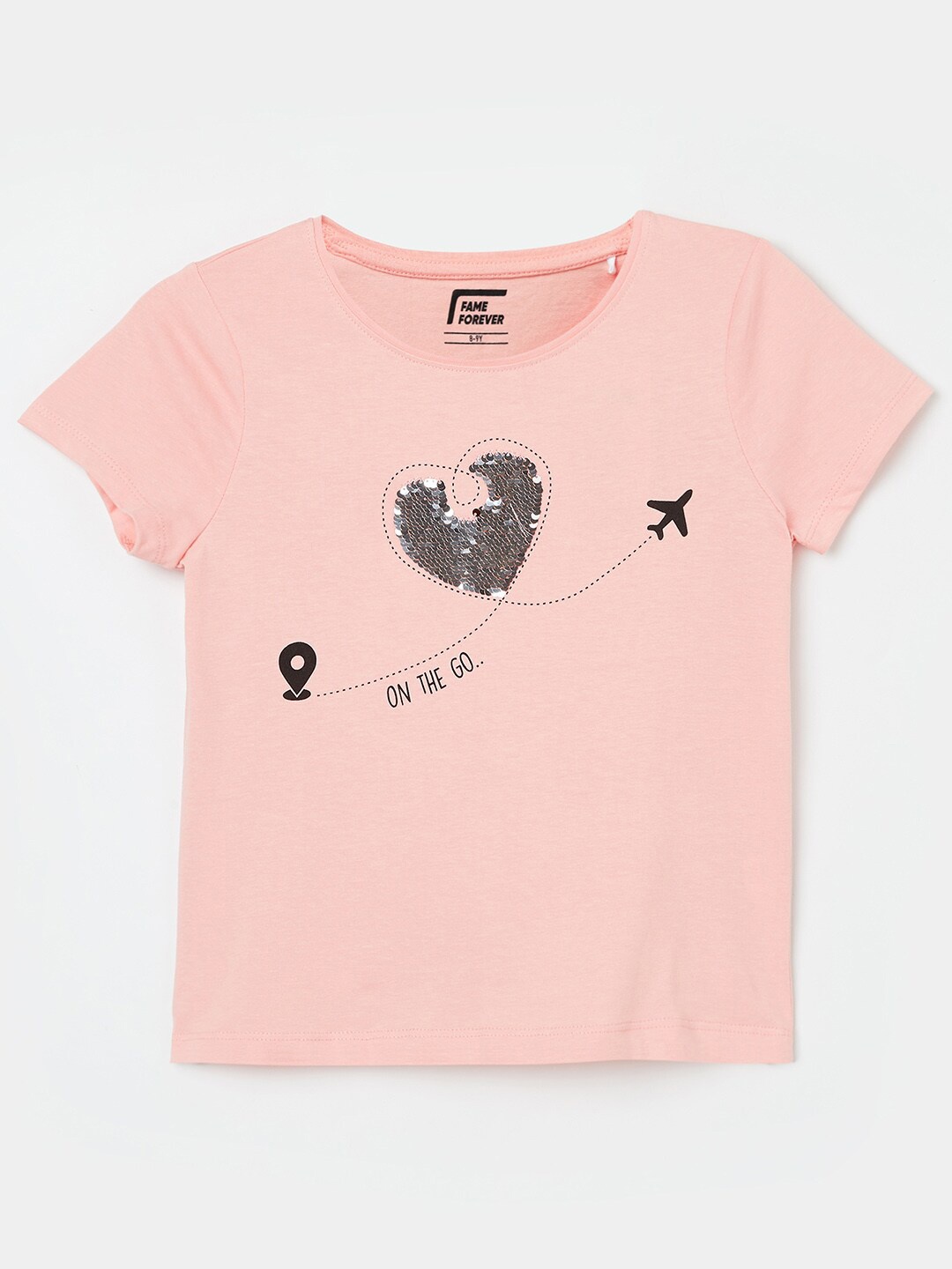 

Fame Forever by Lifestyle Girls Pink Sequined Embellished Pure Cotton Top