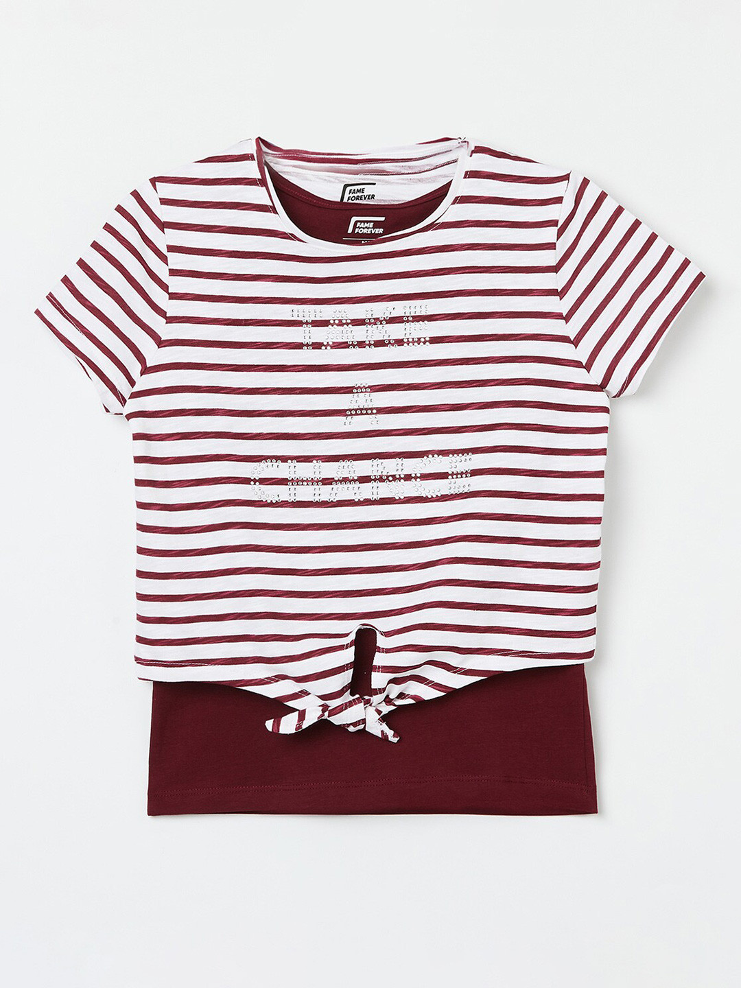 

Fame Forever by Lifestyle Girls Maroon & White Striped Cotton Top
