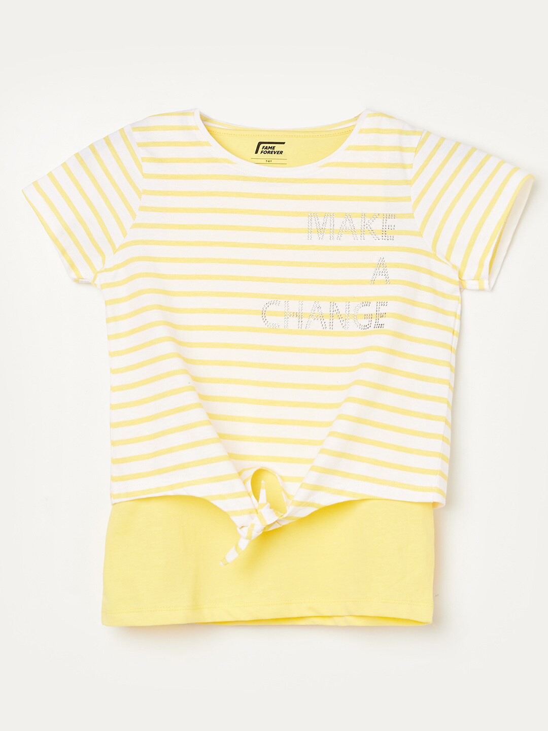 

Fame Forever by Lifestyle Yellow Striped Knitted Pure Cotton Top with Tank Top
