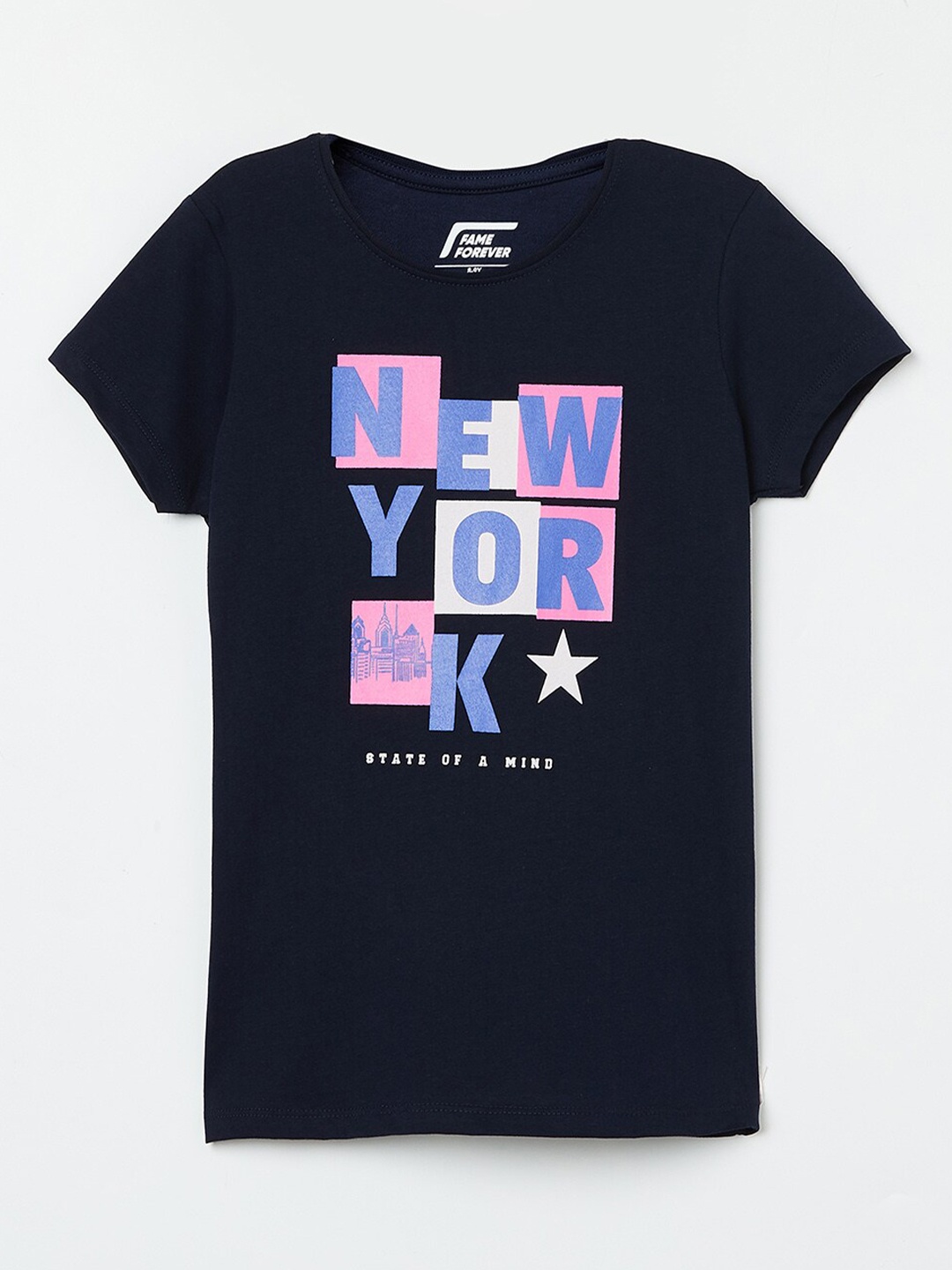

Fame Forever by Lifestyle Girls Navy Blue & Pink Printed Cotton Top