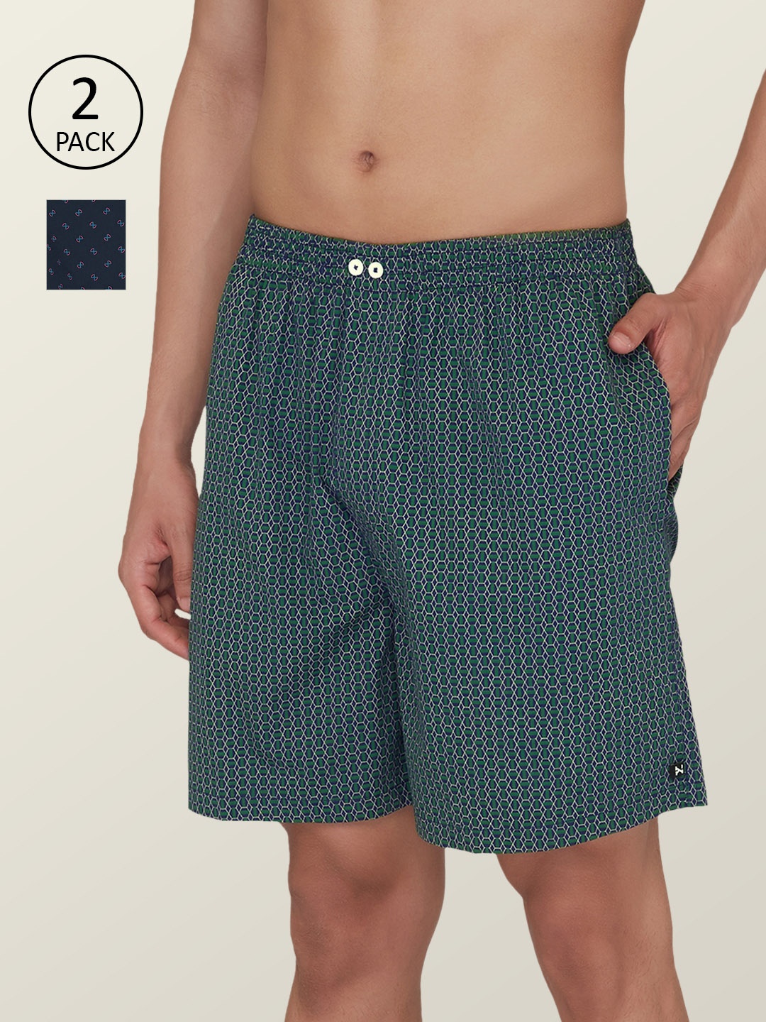 

XYXX Men Pack Of 2 Printed Comfort Fit Cotton Boxers XYBOX2PCKN221, Navy blue