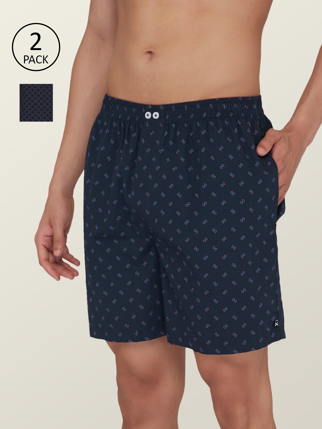 

XYXX Men Pack Of 2 Comfort Fit Super Combed Cotton Astor Boxers, Navy blue