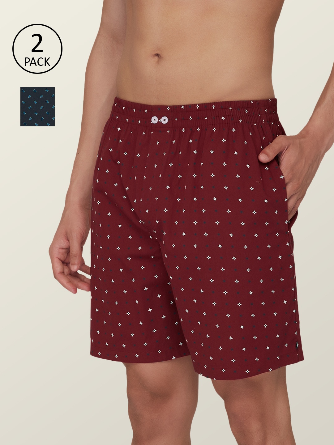 

XYXX Men Pack of 2 Green & Red Printed Super Combed Cotton Comfort Fit Boxers