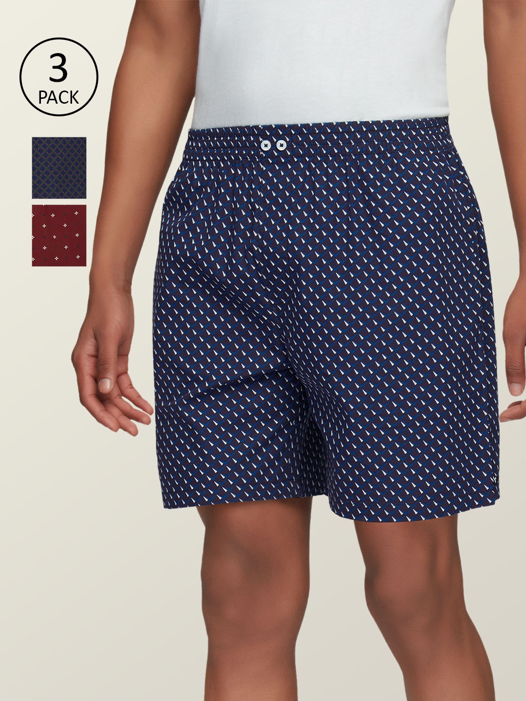 

XYXX Men Blue and Red Pack of 3 Printed Super Combed Cotton Comfort Fit Astor Boxers, Multi