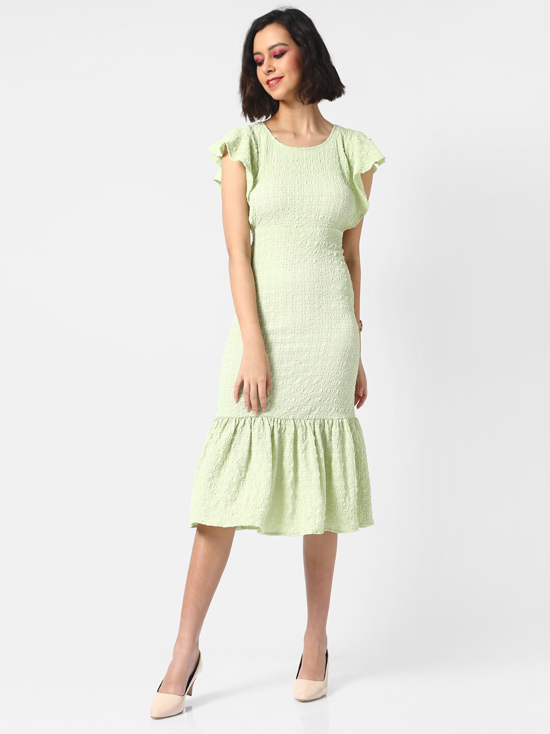 

Campus Sutra Green Crepe Sheath Midi Dress