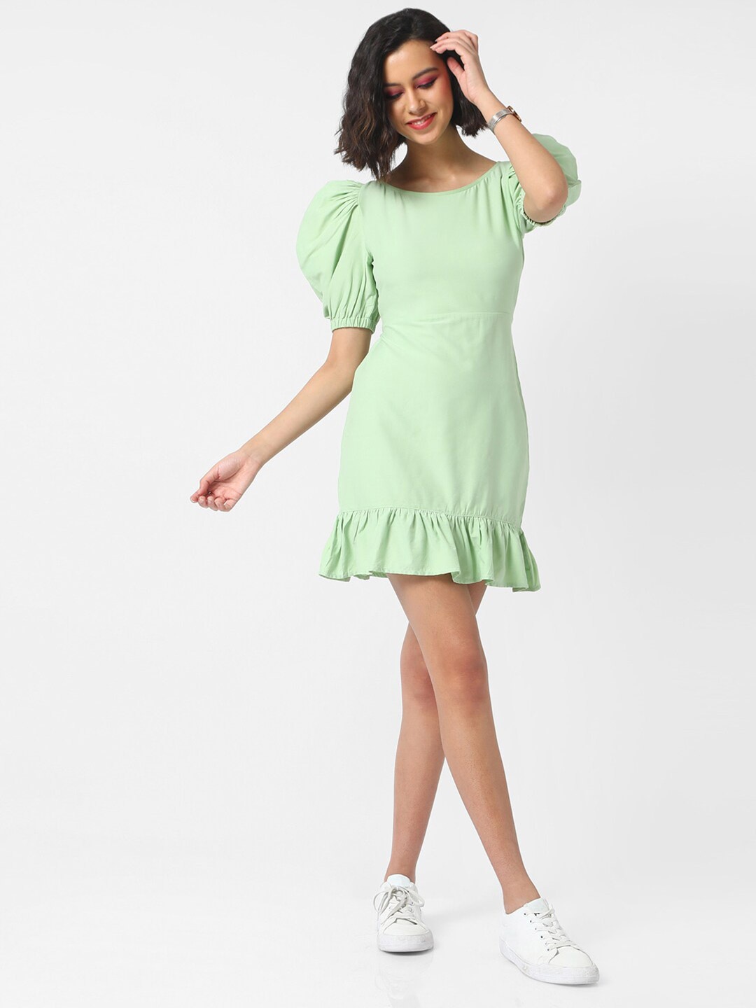 

Campus Sutra Women Green Crepe Drop-Waist Dress