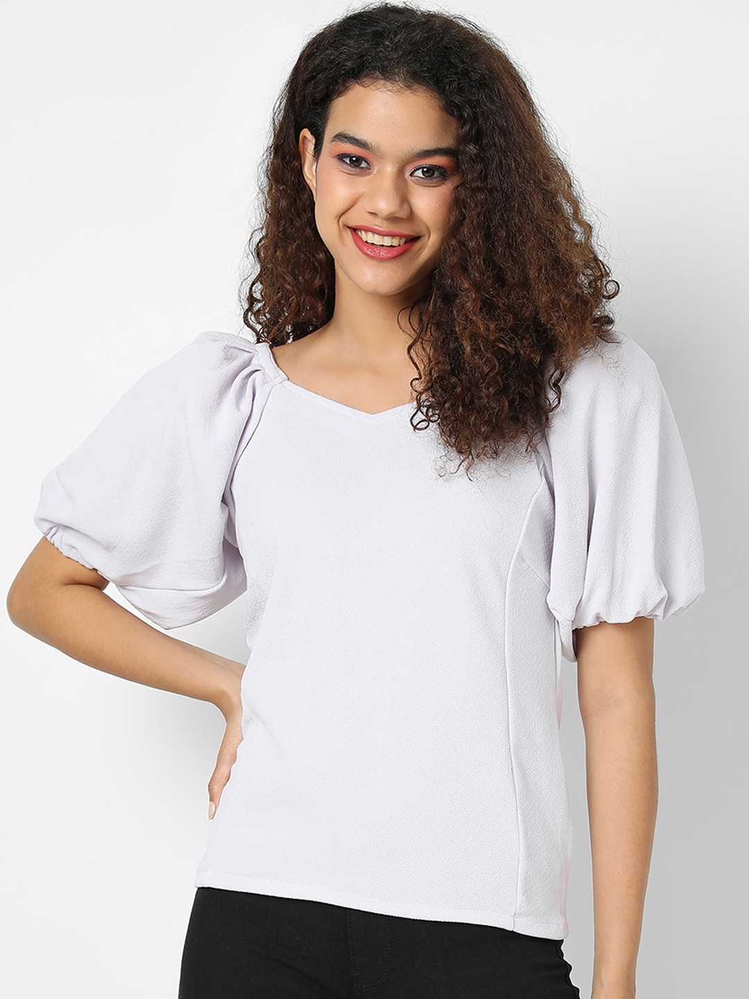 

Campus Sutra Women Grey Lilac Solid Top