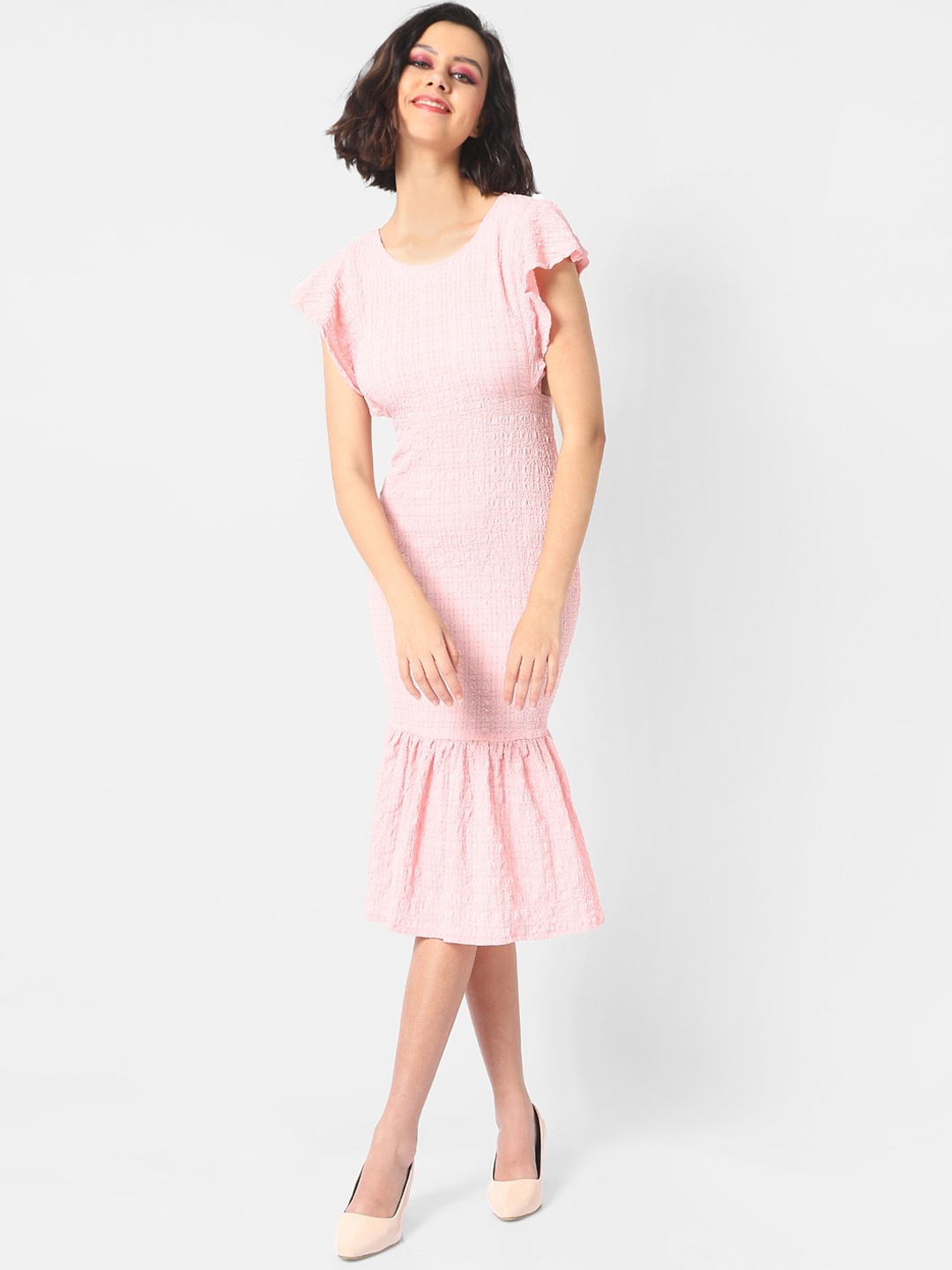 

Campus Sutra Women Pink Crepe Drop-Waist Dress