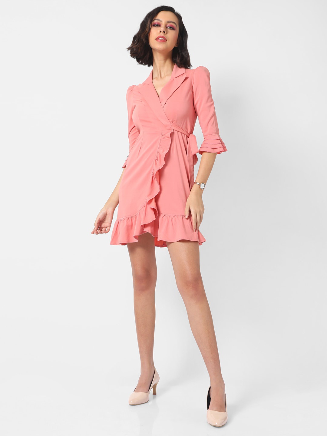 

Campus Sutra Women Pink Mini Wrap Dress