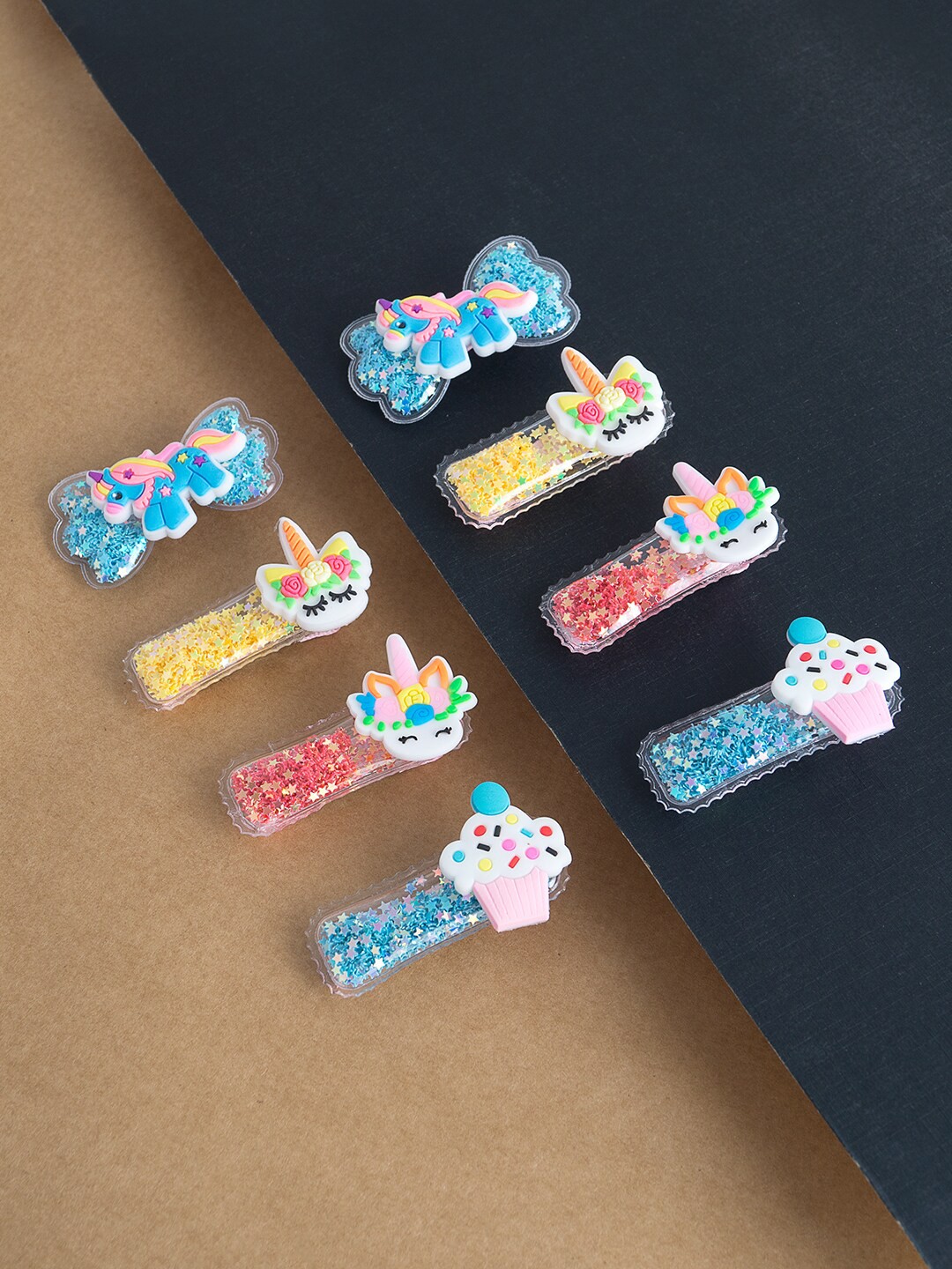 

Golden Peacock Girls Multicoloured Set of 8 Embellished Alligator Hair Clip, Multi
