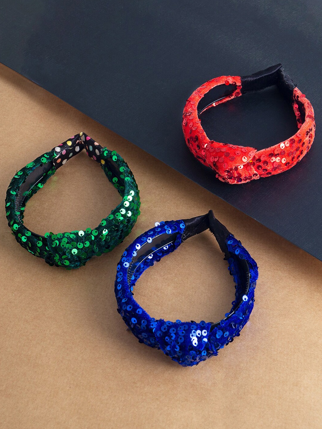 

Golden Peacock Women Multicoloured Set of 3 Embellished Hairbands, Multi