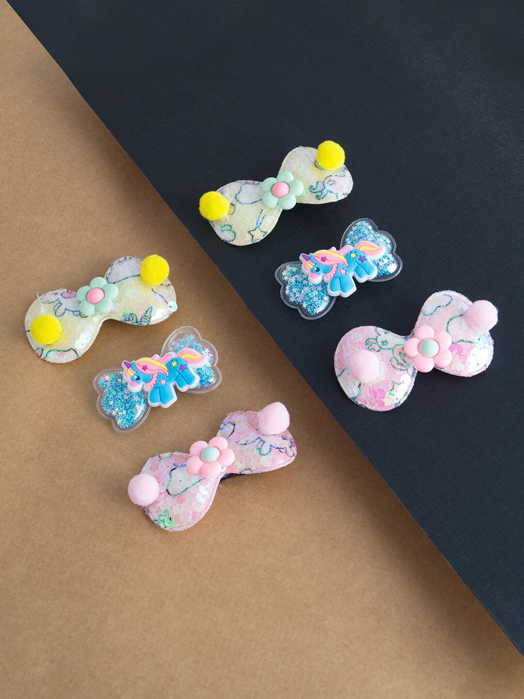 

Golden Peacock Girls Set of 6 Embellished Alligator Hair Clips, Yellow