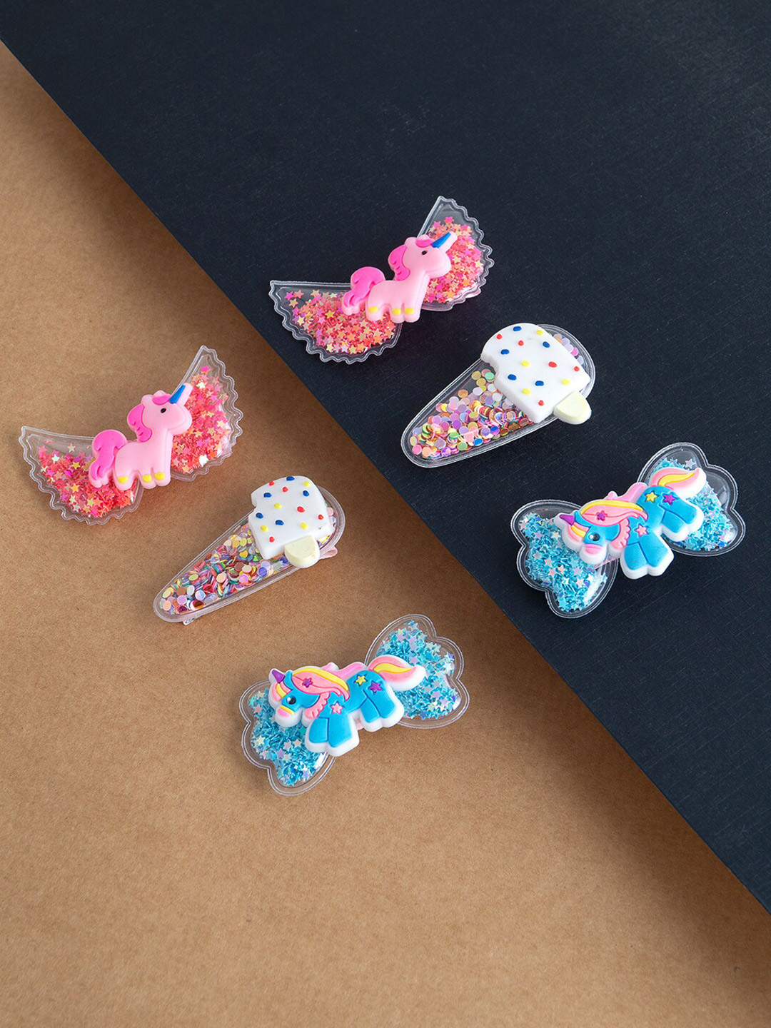 

Golden Peacock Girls Pink & Blue Set of 6 Embellished Alligator Hair Clip