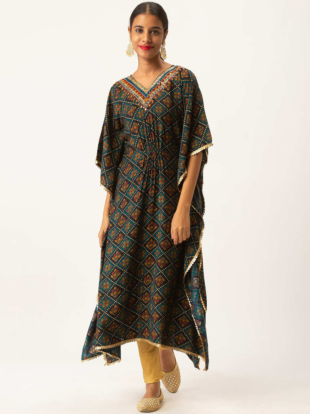 

ZOLA Women Navy Blue Geometric Printed Extended Sleeves Lightweight Kaftan Kurta