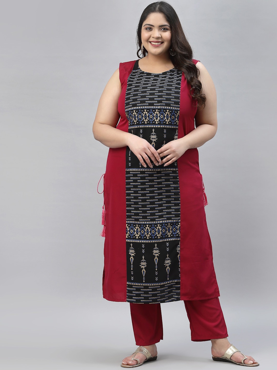 

curveZI by Ziyaa Plus Size Women Pink Printed Kurta with Palazzos