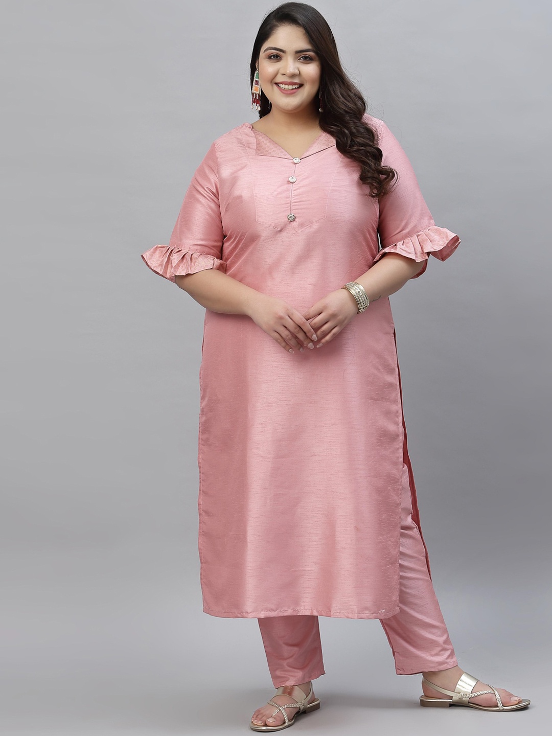 

curveZI by Ziyaa Women Pink Kurta with Trousers