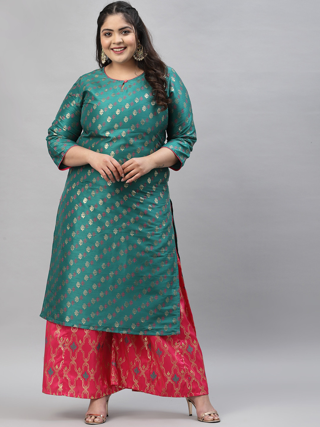 

curveZI by Ziyaa Plus Size Women Green Ethnic Motifs Printed Kurta with Palazzos