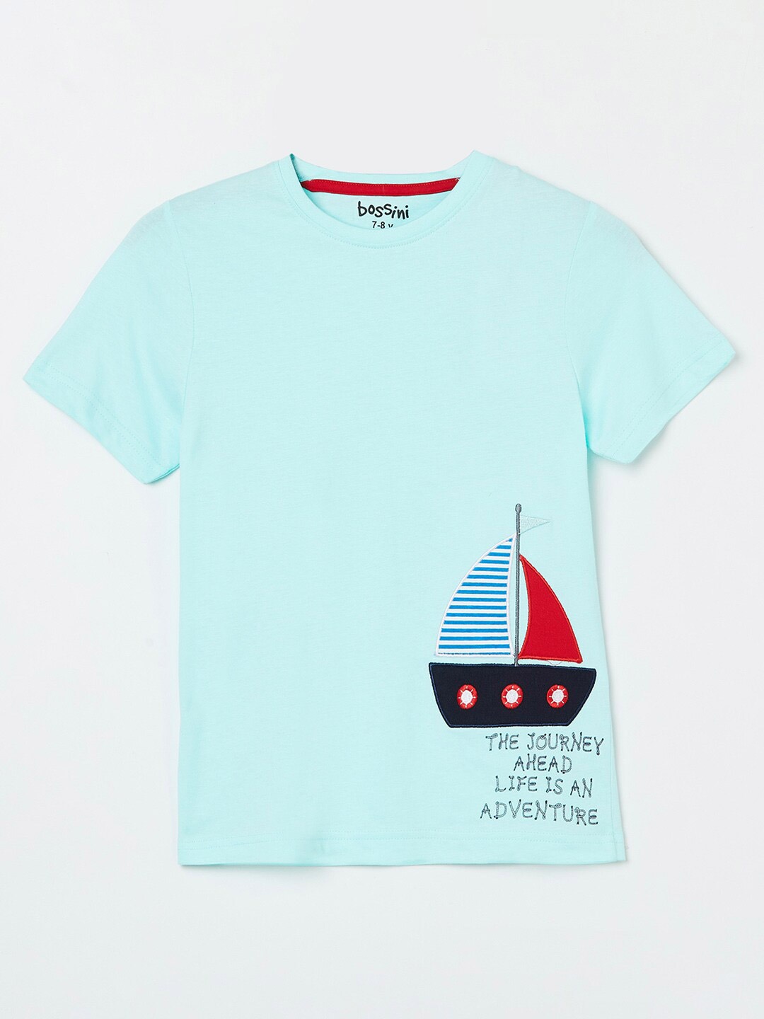 

Bossini Boys Blue Printed Pure Cotton Applique T-shirt