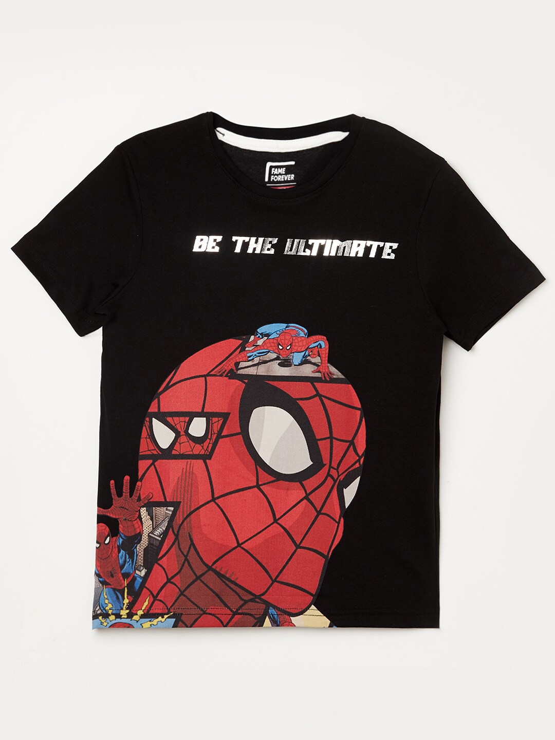 

Fame Forever by Lifestyle Boys Black & Red Spider-Man Printed Pure Cotton T-shirt