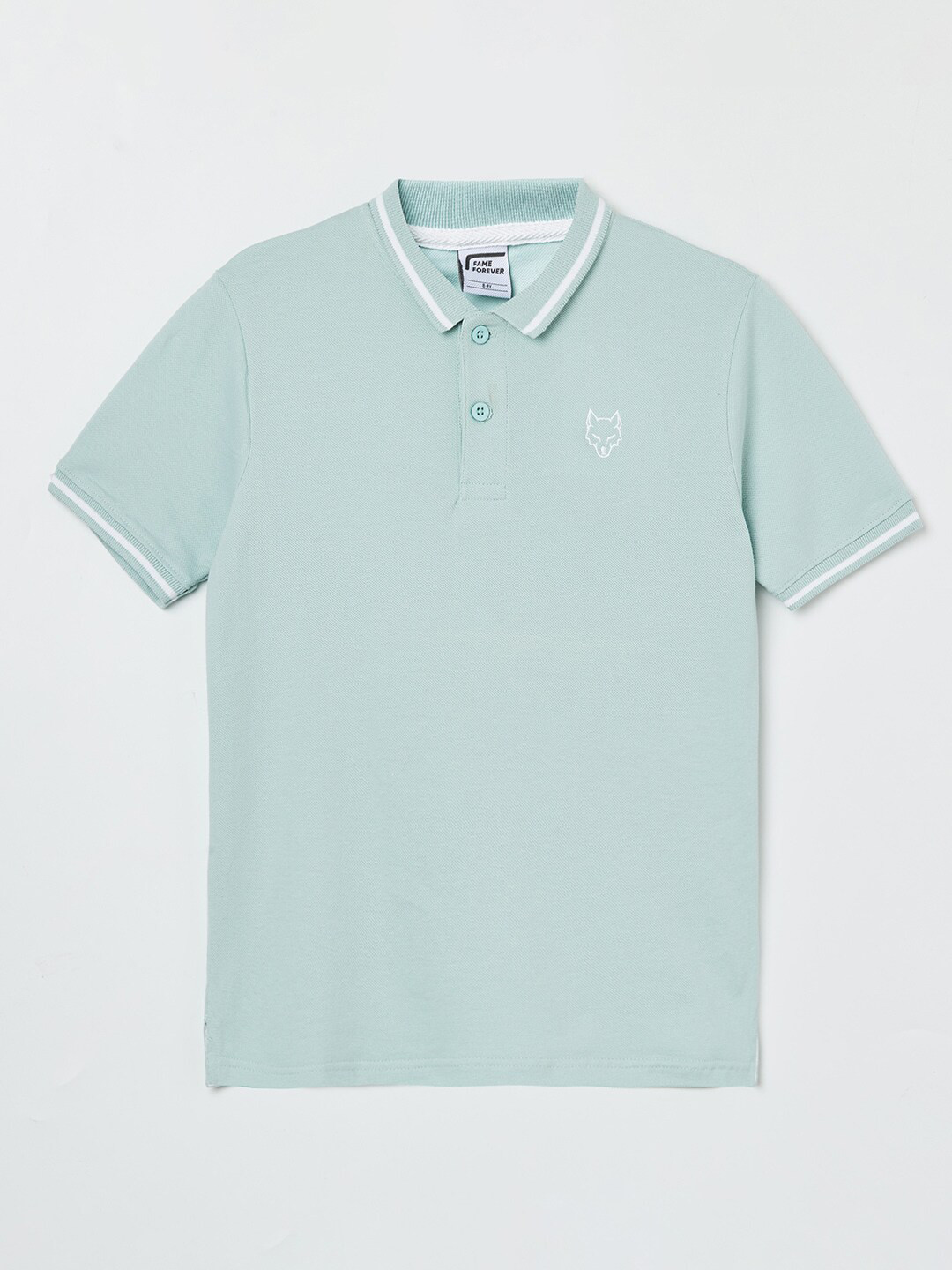 

Fame Forever by Lifestyle Boys Sea Green Solid Polo Collar Pure Cotton T-shirt