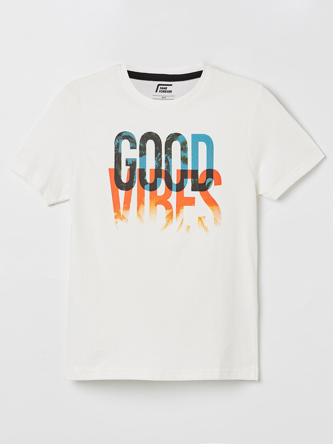 

Fame Forever by Lifestyle Boys White Typography Printed Pure Cotton T-shirt